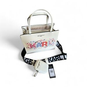 ✨ NWT Karl Lagerfeld Paris Graphic Tote Crossbody White Multi Giftable Chic